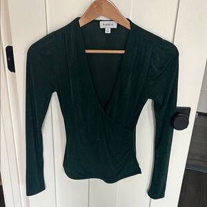 Evereve Forest Green Wrap jersey top with a little sparkle